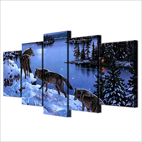 GHTAWXJ HD Impreso Snow Wolf Lake Painting Canvas Print Room Decor Print Poster Picture Canvas