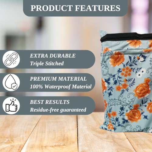 Image of Waterproof Wet Bag, Washable, Reusable for Travel, Beach, Pool, Stroller, Diapers, Dirty Gym Clothes, Wet Swimsuits,Toiletries with Extra Pocket Zipper(Pack of 2) (Pack of, Grey Flower)