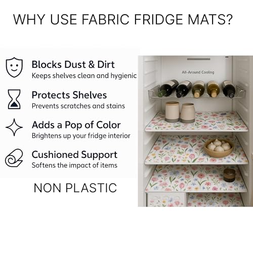 Image of Side-by-Side Door Fridge Shelf Liners Set: Mats for Refrigerator and Freezer Sections -Machine Washable Liners for Glass Shelves, Drawers, and Trays Refrigerator Accessories, Pack of 22(Spring Floral)