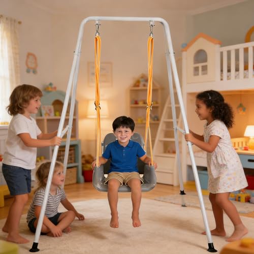 Image of 2 in 1 Toddler Swing & Jumper with Frame, Outdoor, Indoor, Baby Swing with Safety Belt for Indoor and Outdoor Use, Foldable Metal Stand & Clear Instructions, Easy to Assemble