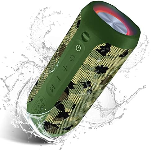 EDUPLINK Waterproof Portable Bluetooth Speaker - 20W Louder Wireless Speaker with 20 Hours Playtime, TWS Pairing, RGB Lights, and TF Slot - Perfect for Beach and Pool, Camouflage