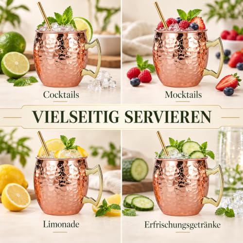 Miniatura 6 de Zofun Juego De 4 Tazas De Cobre Moscow Mule De 530 Ml Con Pajitas - Set De Regalo Para Bebidas Frías, Vino, Bar Y Fiesta