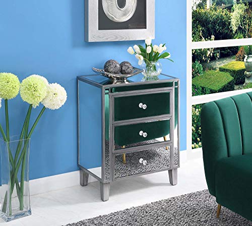 Convenience Concepts Gold Coast Large Mirrored 3 Drawer End Table, Antique Silver/Mirror #TOP1