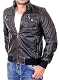 Reslad Lederjacke Herren Kunst- Leder Biker Jacke RS-22A Dunkelbraun M
