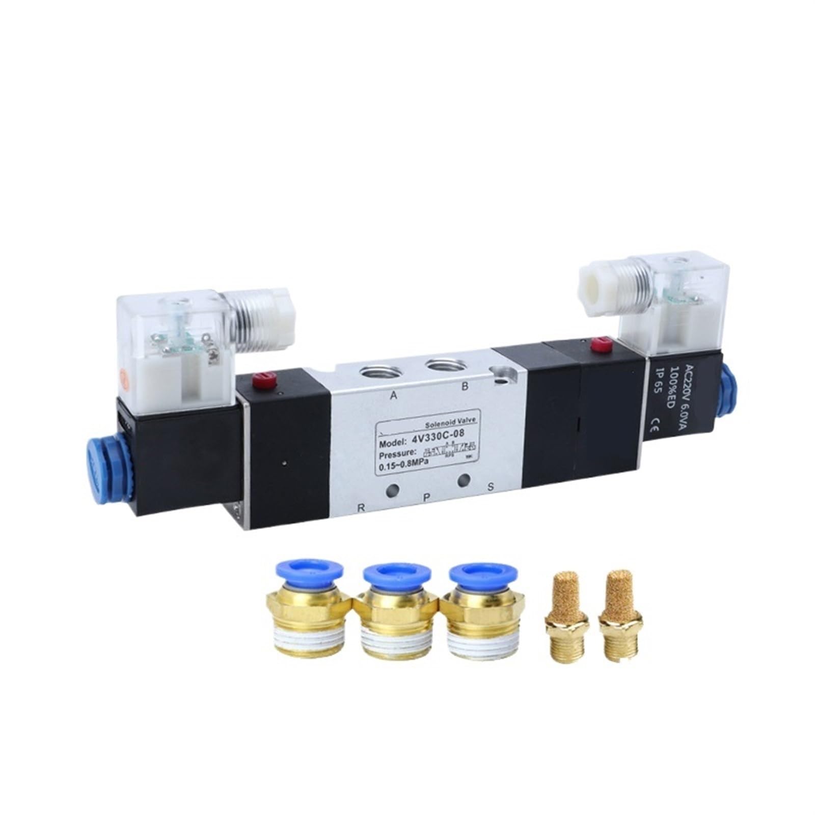 Électrovanne 5/3 voies 4V330C-10 double tête pour sécuriser l'arrêt des vérins pneumatiques