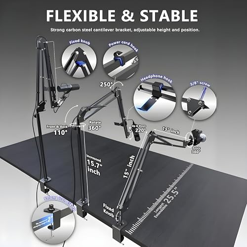 Image of CLAPONE Microphone Stand for Singing Suspension Boom Scissor Arm for Broadcasting and Recording Microphone Desk Arm Stand Adjustable for Voice-over, Gaming, Studio, Home Office