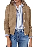 Zeagoo Women's 2025 Cardigan Sweaters Button Down Crew Neck Open Front Long Sleeve Knit Cropped Jackets A-Khaki
