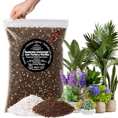 LiveLaif®- 5L Sustrato Universal Enriquecido: Turba Rubia (de Musgo Sphagnum) con Perlita para Plantas y Abono NPK | Tierra Plantas Premium, Substrato Universal Plantas, Macetas, etc. Bolsa con Cierre