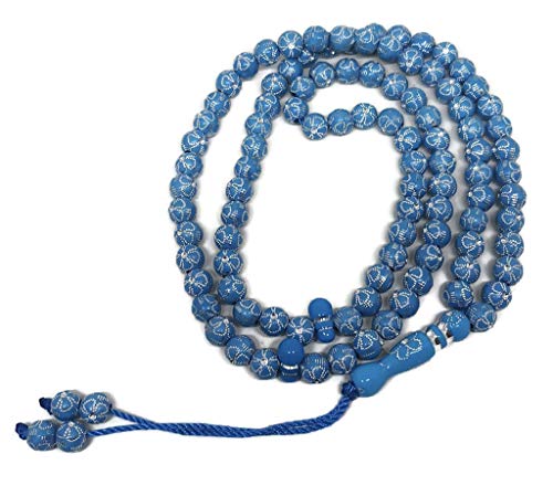 Muslim Tasbih 99 Beads AMN-241 Islam Prayer Rosary Islamic Worship Prayer Misbaha Ceremony Religious Eid Ramadan Gift (Blue)