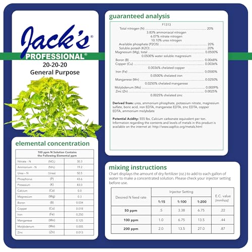 Image of Jack's Professional 20-20-20 General Purpose Water-Soluble Fertilizer with Micronutrients for Heavy Feeding Plants in Continuous Liquid Feed Programs, 25lbs