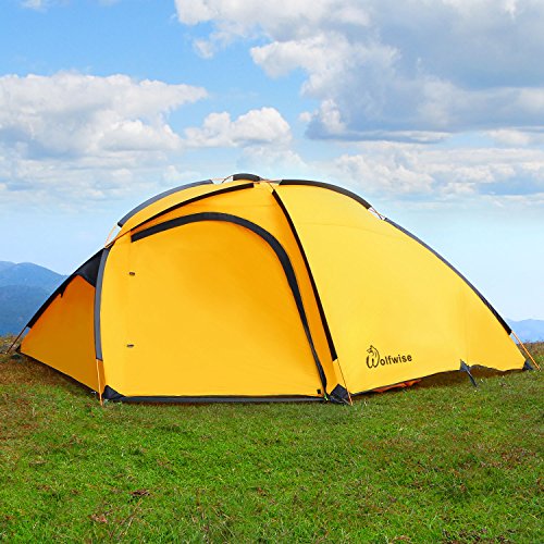 WolfWise Ultralight Portable Camping Chair, Compact Folding Backpacking Lounge Chairs for Outdoor Picnic Beach Hiking Fishing with Carry Bag and Two Carabiner, Yellow