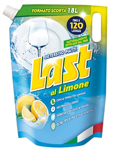 Last, Detersivo per Piatti a Mano al Limone, Neutralizza gli Odori, Azione Sgrassante - Formato Scorta, 1,8 Litri