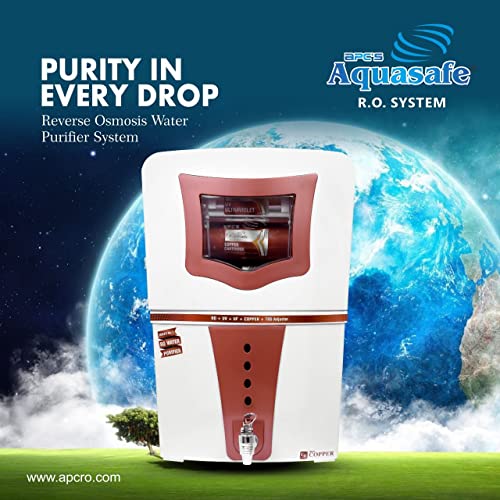 Image of APC's Aquasafe Copper RO+UV Water Purifier | Patented Mineral RO Technology | RO + UV + UF + Copper + TDS Control + UV In-tank | 20 LPH Output | 15L Storage |