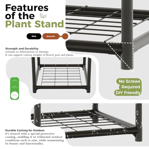 image for Bamworld Black Plant Stand Outdoor Metal Plant Shelf for Multiple Plan