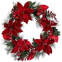 Vickerman 28" Merry Red Poinsettia, Ball, and Fern Decorated Wreath.