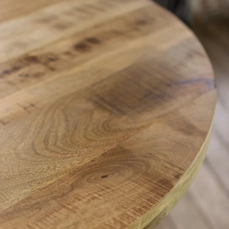 Image of Solid Mango Wooden Round 4 Seater Dining Table for Living Room, Bedroom, Hotel & Home, Natural Finish, (118 x 118 x 76 Centimeters)