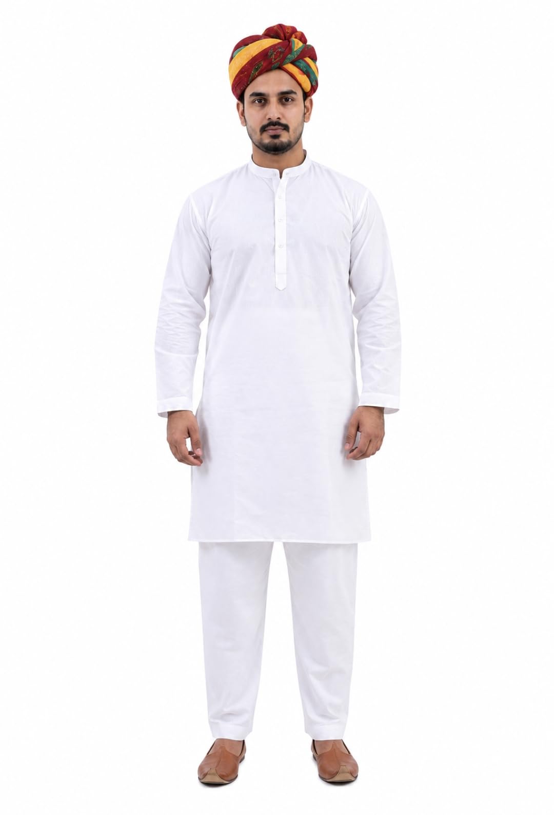 White Cotton Pathani Kurta Pyjama Set for Men-image-33