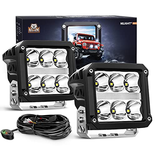 Image of Nilight 4 Inch Square LED Pod Lights with DRL 60W 6487LM 10 Degree Super Spot Beam 16AWG Wiring Harness Kit for Auxiliary Offroad Driving Work Lamp for Truck UTV ATV SUV 4x4 Jeep