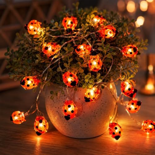 Sunshine Smile Marienkäfer Lichterkette - 2M 20LED Leuchtende Käfer Leuchte - Wasserdicht Deko für Garten, Blume, Terrasse, Weihnachten, Hochzeiten, Partys