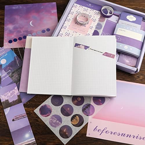 KINBOM Aesthetic Scrapbook Kit, Purple Scrapbooking Journaling Supplies Kit with Stationery Journal Scrapbooking Supplies A6 Grid Notebook for Girls DIY Gift (Moonlight)