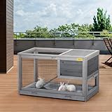 COZIVVOVV 2 Story Wooden Rabbit Hutch Indoor&Outdoor Bunny Cage with Pull Out Tray, Openable Roof, Side Door and Anti-Slip Ramp, Small Animal House(Grey)