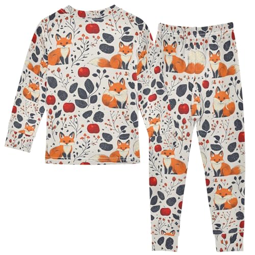 ALAZA Fox Fruit Leaf Pajamas Long Sleeve Sleepwear 2-Piece Pajama Set2