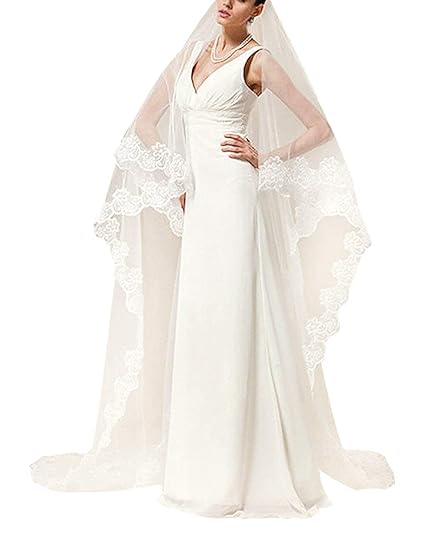 Gownlink Bridal Long Veil Wedding Hair Accessory White Lace And Net With Comb