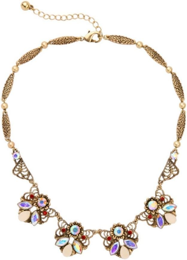 MidnightGirls Simple Gold Crystal Necklace Antique Style Fashion Filigree