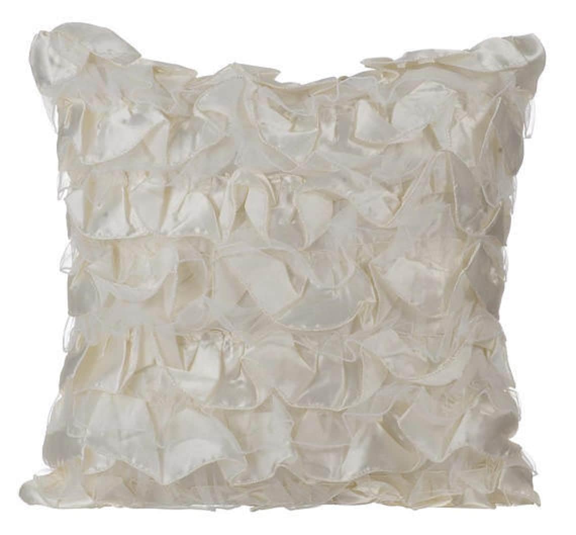 The HomeCentric Ivory Decorative Cushions Cover Vintage Style Ruffles Shabby Chic Pack of 2, 45x45 cm (18"x18") Cushion Covers, Square Satin Cushions Covers for Couch, Solid, Solid - Vintage Heaven