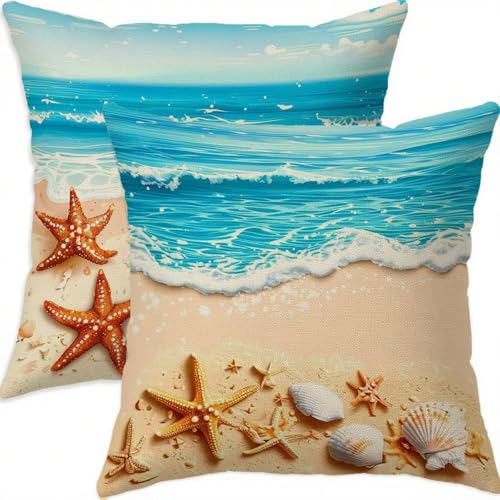 Housse coussin 80x80cm lin vintage bleu double face de qualité