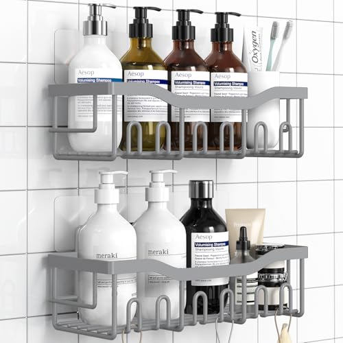 EUDELE Shower Caddy 2 Pack,Adhesive Shower Organizer for Bathroom Storage&Home Decor&Kitchen organizers and storage,No Drilling,Rustproof Stainless Steel Bathroom Shelf Organizer,Bathroom Decor Sets