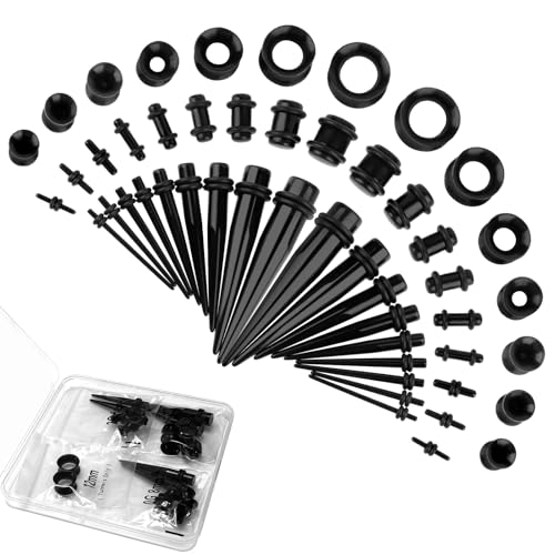 50 Pcs Ear Stretching Kit Acrylic Gauges for Ears 14G-00G Lightweight Tapers+ Plugs+ Silicone Tunnels 00G 2G 4G 6G Gauge Stretching Kit Piercing Earring Jewelry for Men Women Starter Expanders