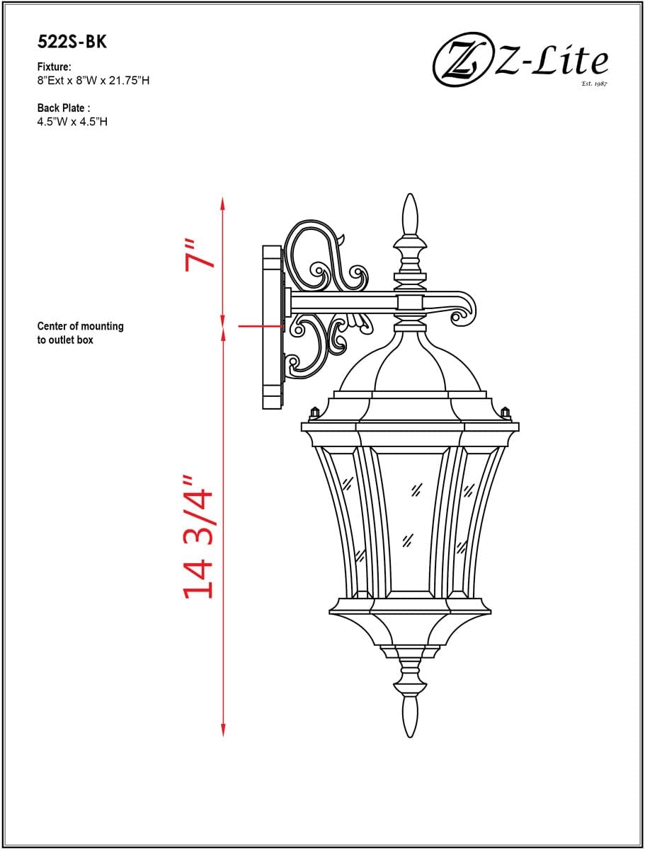 Z-Lite 522S-BK Wakefield Outdoor Wall Light, Aluminum Frame, Black Finish and Clear Beveled Shade of Glass Material