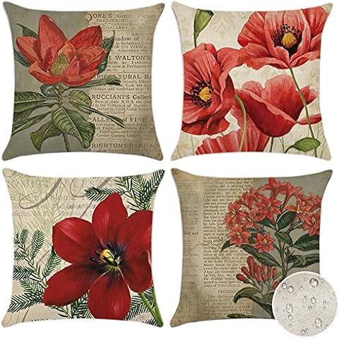 Paquete de 4 fundas de almohada impermeables al aire libre de 18 x 18 pulgadas de lino para jardín Cover