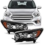 AKKON - Fits 2017 2018 2019 Ford Escape [Halogen Type] Black Headlights Pair Driver+Passenger w/o LED DRL Running Signal Lamp