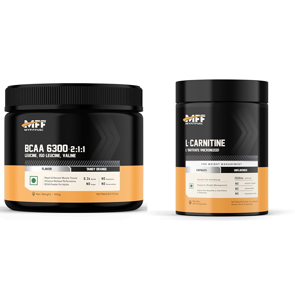 BCAA 6300 2:1:1 (100 gm) Tangy Orange | MyFitFuel L-Carnitine L-Tartrate (1500mg) 60 Capsules-picture-28