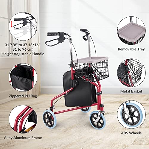Aw Folding 3 Wheel Rollator Tri Walker Walking Frame Mobility Aid Aluminium Lightweight With Bag Basket #TOP4