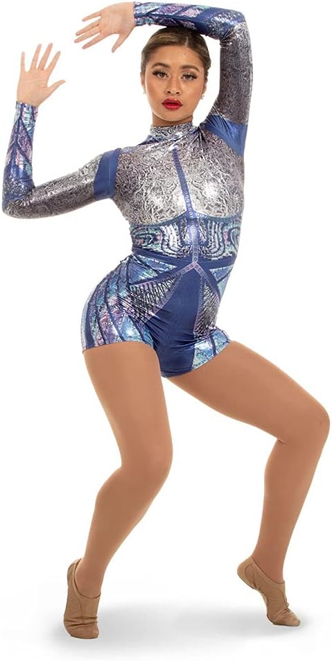 Alexandra Collection Womens Marble Hex Metallic Performance Dance Costume Biketard Intercosmic