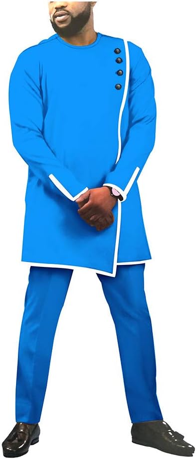 African Mens Sets Clothing Two Pieces Suits Outfits Dashiki Tops Shirts and Pants Bazin Riche