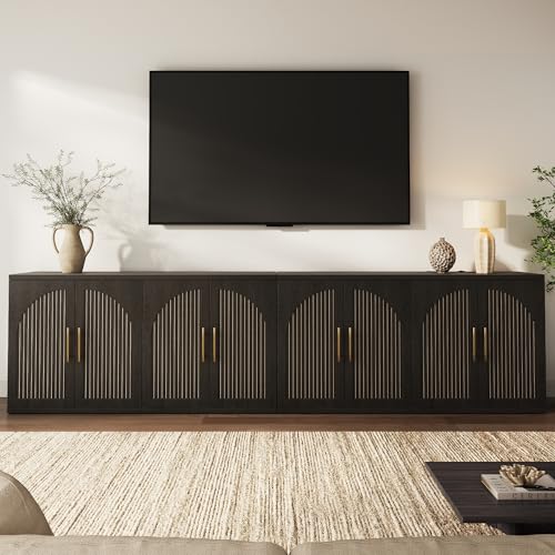 Image of 63 inch Buffet Cabinet, Fluted Sideboard Cabinet with Storage, Wood Black