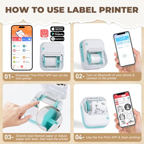 Image of B3 Label Maker, Bluetooth Thermal Label Printer with 6 Rolls Printing Paper, Portable Mini Sticker Printer Supports 12-57mm Papers for Notes, Home, Office, Photos, Compatible with iOS & Android
