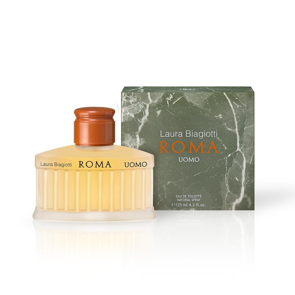 Laura Biagiotti Roma Uomo 200 ml, Eau de Toilette | Fragranza Orientale Legnosa, Note Seducenti e Speziate, Iconico Flacone Ispirato al Pantheon Romano