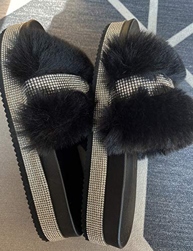 JITUUE light Slide Slippers for women Slip On heel Flats Platform with Faux Fur Rhinestone Outdoor Indoor Open Toe Sandals4