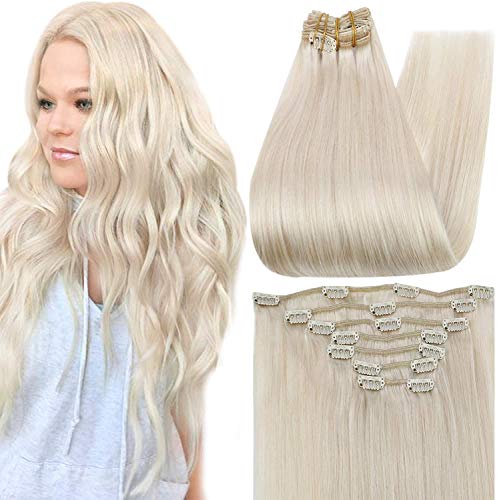 Full Shine Clip in Hair Extensions Blonde 12 Inch Real Hair Extensions Clip in Human Hair Remy Clip in Extensions 7 Pcs Double Wefted Clip ins For Women with Thin Hair Soft Straight 80 Gram