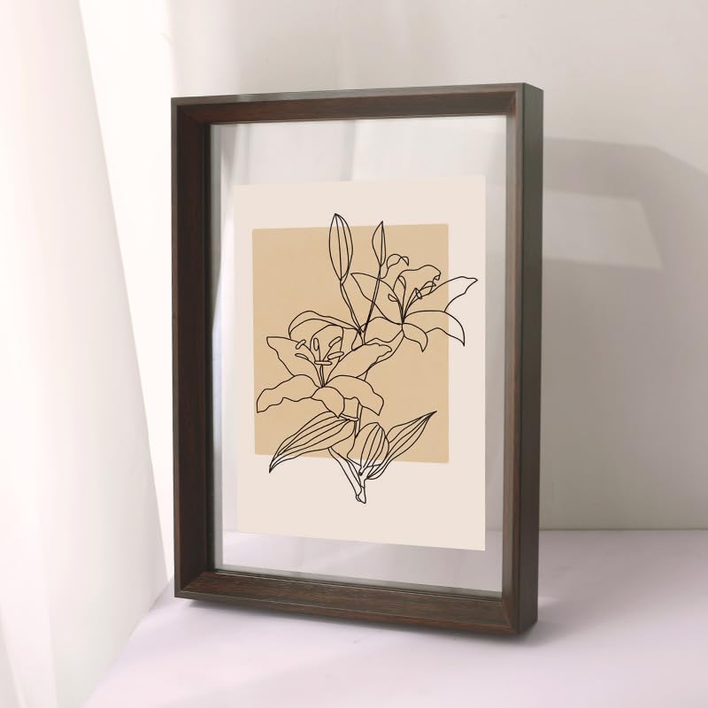 Machtiging Wood Photo, Floating Frame Double Sided, Double Glass Picture Frame Display Photo, A4 Wooden Frame, Scratch-Resistant, Clear, Dust-Proof, For Home Restaurant Decoration