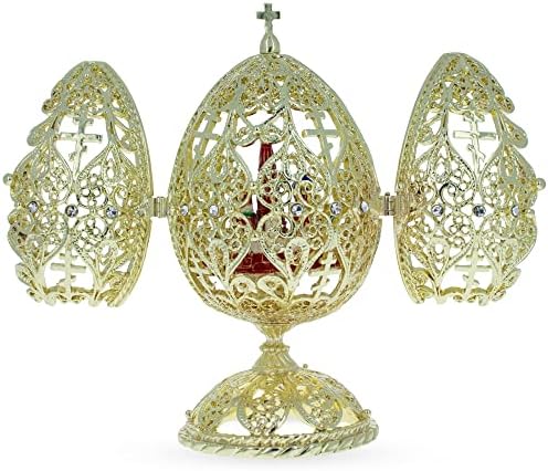 Miniatura 6 de BestPysanky Estatuilla dorada de huevo de Pascua de la iglesia ortodoxa Bejeweled