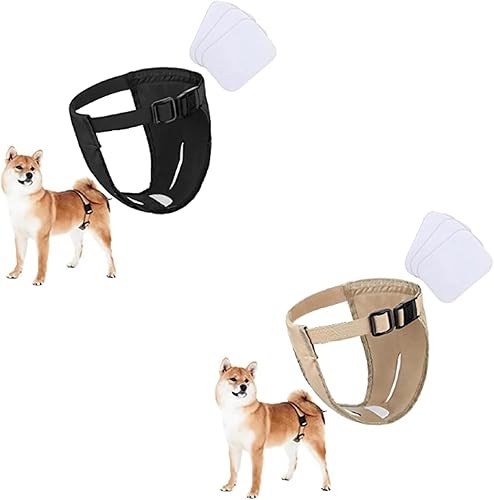 DDFS Bragas sanitarias para perros hembra, (2 pantalones reutilizables para perros con 6 pañales), pañales lavables para perros de malla