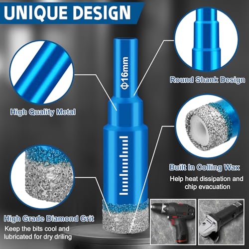 12 Stück Fliesenbohrer Steinbohrer Set,7 Stück Diamantbohrer Glasbohrer 5/6/8/10/12/14/16mm und 5 Stück 6/8/10/12mm Dreiecksbohrer Set für Granit,Glas,Fliesen,Stahl,Beton