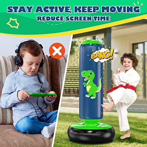QPAU Inflatable Punching Bag, 48 Inch Stable Inflatable Boxing Bag for 3-6 Kids, Dinosaur Toy & Gifts for Boys and Girls, Kids Boxing Set for Practicing Karate, Taekwondo - 2