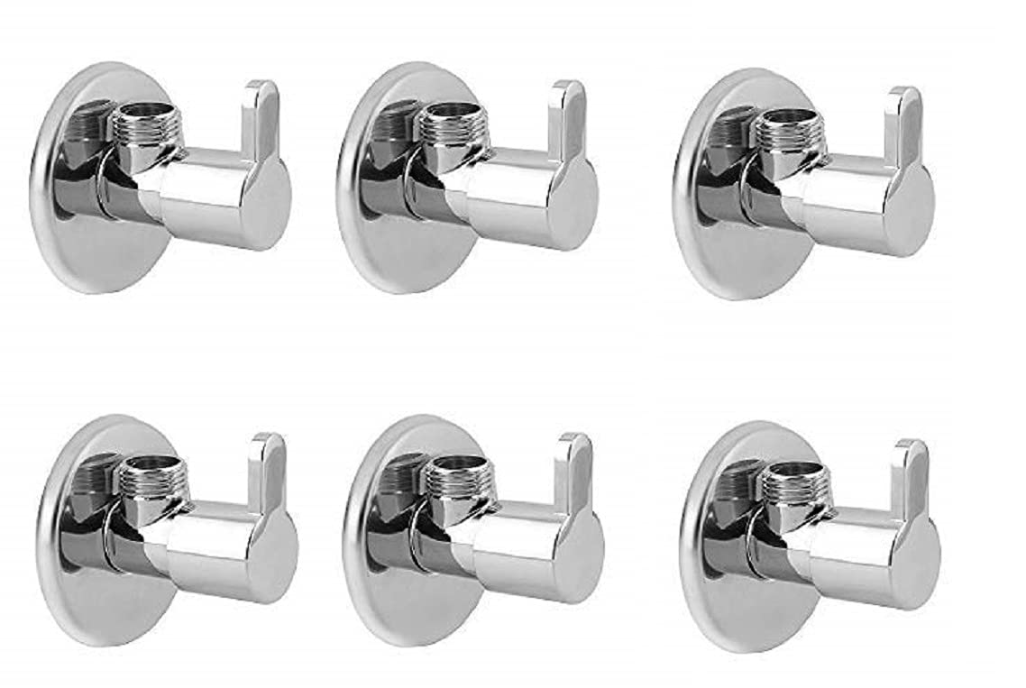 Jagger Mark Brass Disk Angle Cocke for Bathroom Angle Valve, Angle Wall for Bathroom Angle Cocke for wash Basin Brass Angle Valve for wash Basin with Free Flange and Teflon Tape Set of (6)